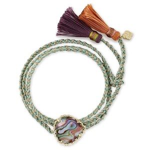 NWT Kendra Scott Kenzie Wrap Bracelet/Necklace, Abalone Shell, Teal Braided Cord